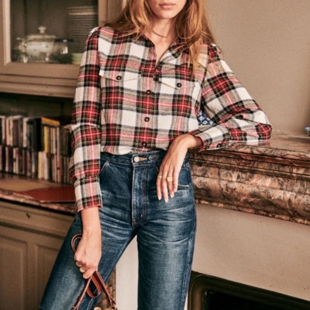 SÉZANE chemise camelia wool blend plaid shirt